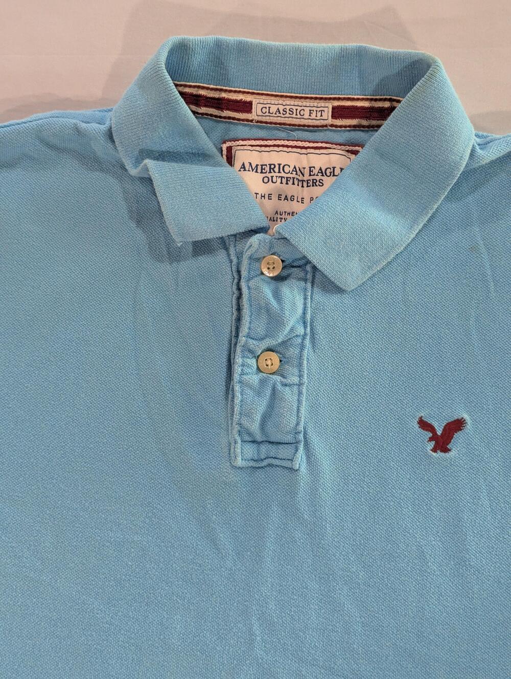 American Eagle Outfitters Polo Shirt Mens L Blue Classic Fit Eagle Logo Casual